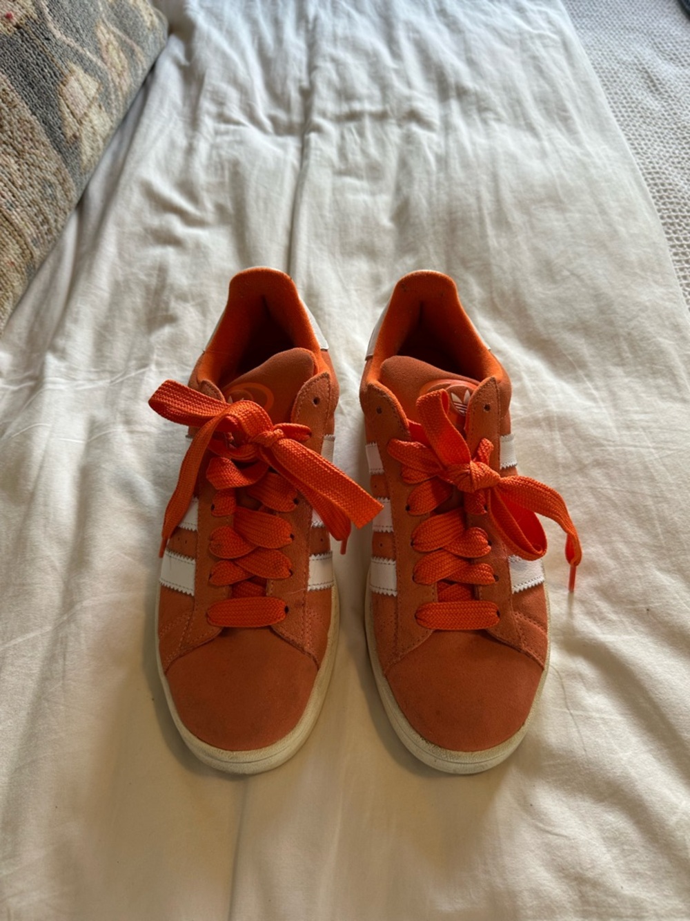 adidas Orange Suede Athletic Shoes with White Stripes